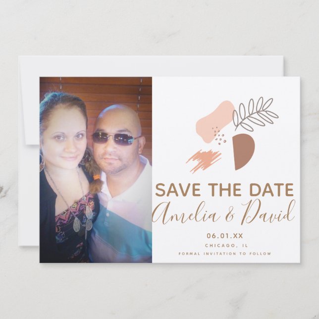 Boho Hand-Drawn Abstract Save the Date Photo Card (Front)