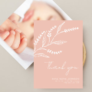 Boho Hand-drawn Lavender Pink Baby Shower Thank You Card