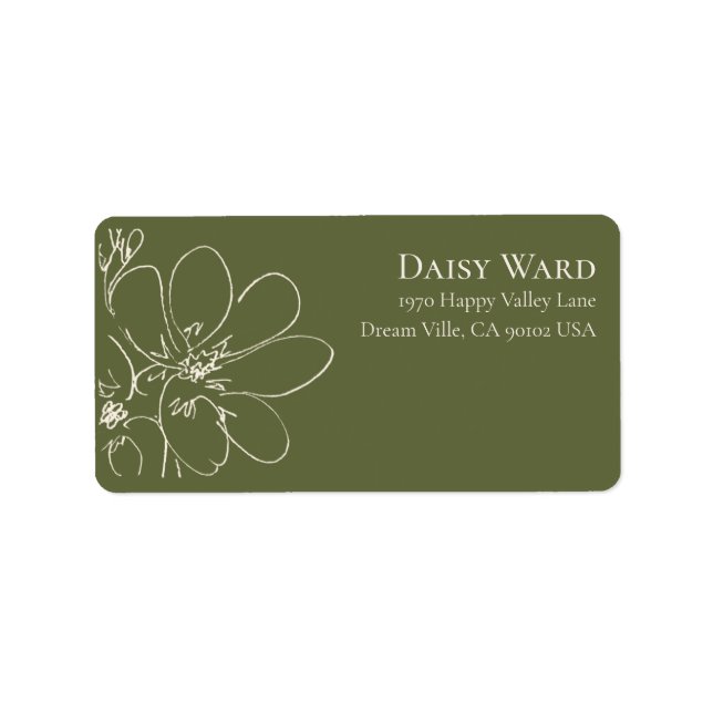 Boho Hand-Drawn Wildflower Address Labels | Green (Front)