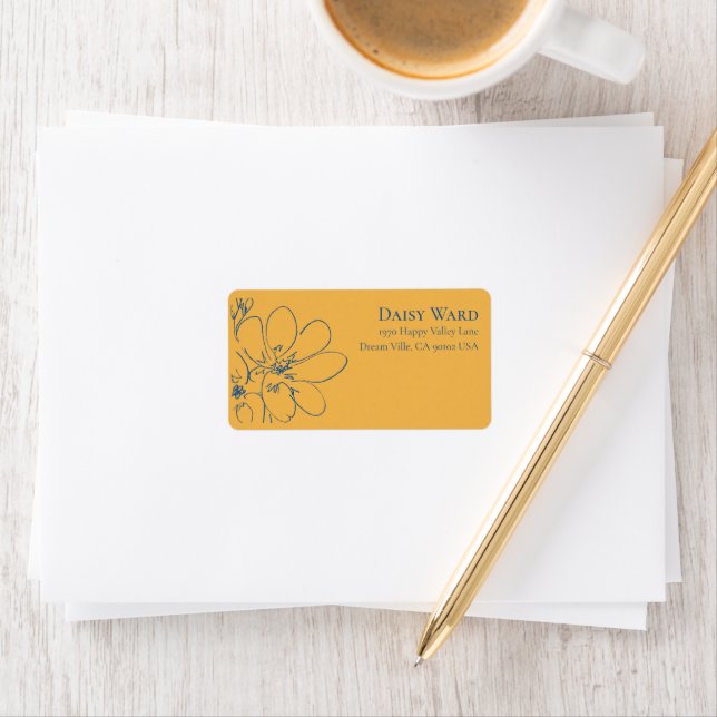 Boho Hand-Drawn Wildflower Address Labels | Yellow (Insitu)