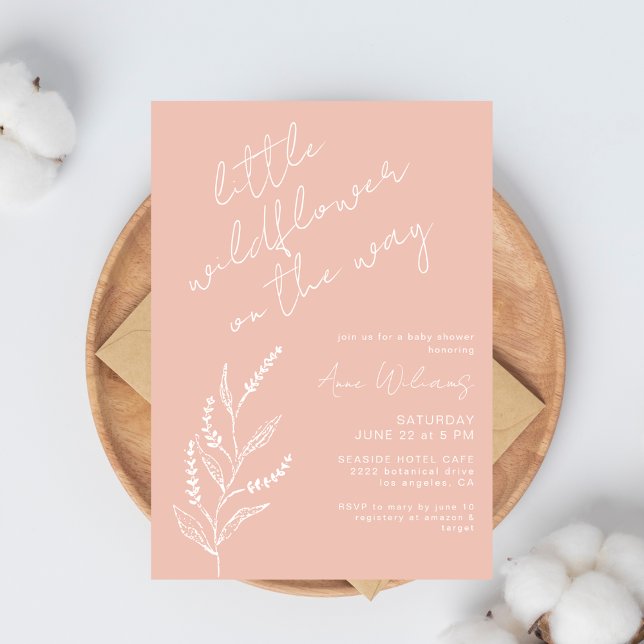 Boho Hand-drawn Wildflower Blush Pink Baby Shower Invitation (Creator Uploaded)