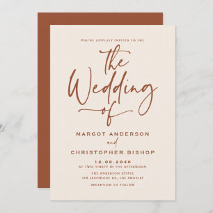Boho Hand Lettered Calligraphy Terracotta Wedding Invitation