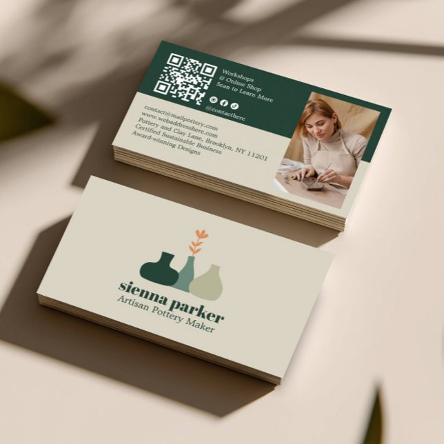 BOHO  HANDMADE POTTERY CERAMIC QR CODE PHOTO BUSINESS CARD (Creator Uploaded)