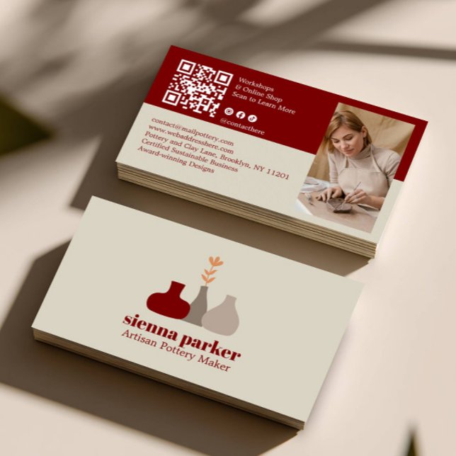 BOHO  HANDMADE POTTERY CERAMIC QR CODE PHOTO BUSINESS CARD (Creator Uploaded)