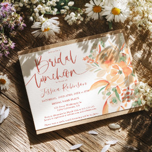 Boho HandPainted Terracotta Floral Bridal Luncheon Invitation