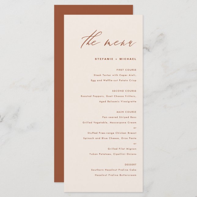 Boho Handwritten Calligraphy Terracotta Wedding Menu (Front/Back)