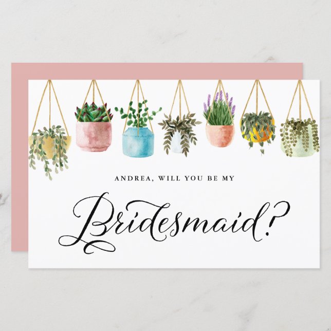 Boho Hanging Plants Will You Be My Bridesmaid Card (Front/Back)