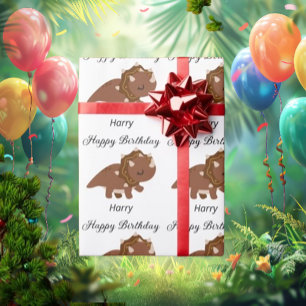 Boho Happy Birthday Personalised Dinosaurs  Wrapping Paper