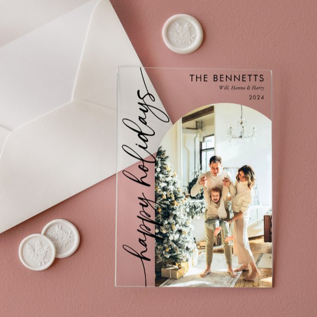 Boho Happy Holidays Arch Photo Christmas Card Acrylic Invitations (Creator Uploaded)