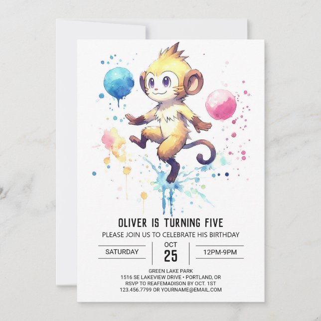 Boho Happy Monkey Birthday Invitation (Front)