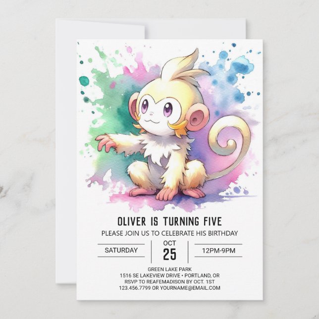 Boho Happy Monkey Birthday Invitation (Front)