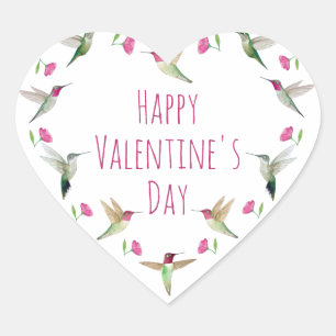 Boho Happy Valentine Anna's Hummingbirds Heart Sticker