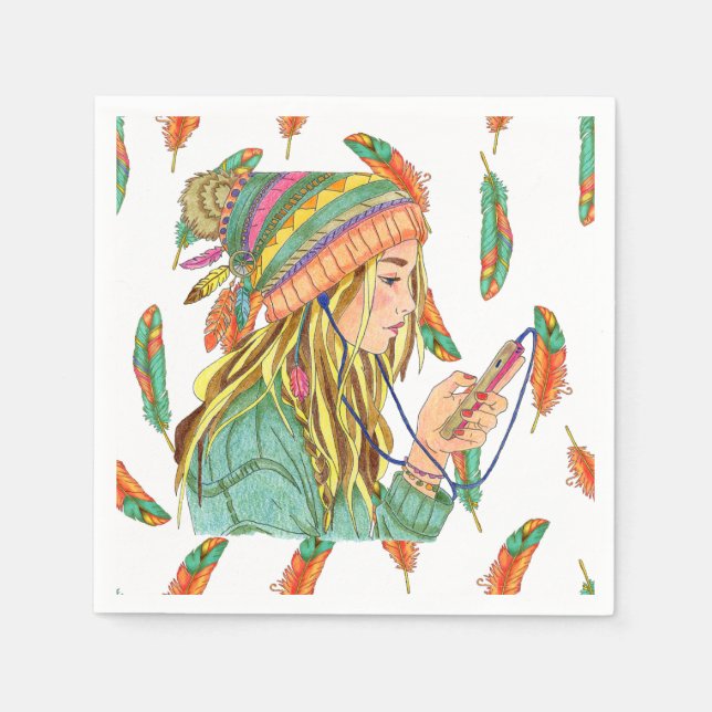 Boho Hat Girl Napkin (Front)