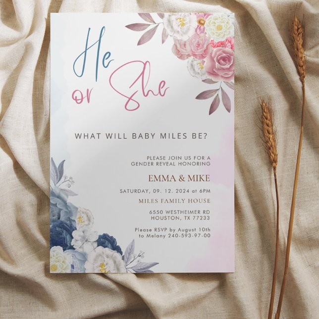 Boho He Or She Gender Reveal Invitation (Creator Uploaded)