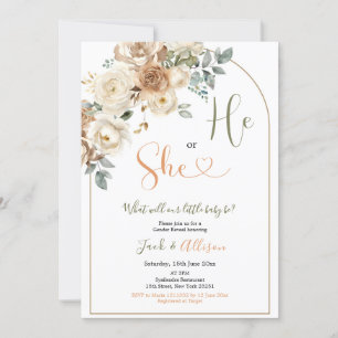 Boho He or She Rustic Autumn Floral Gender Reveal Invitation