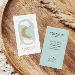 Boho Healing Hand Celestial Moon Tarot AQUA Business Card