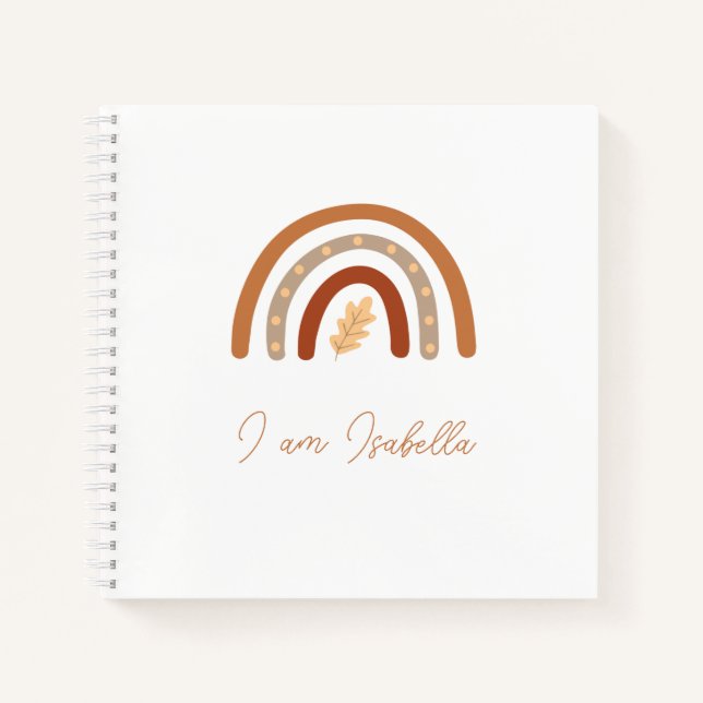 Boho Heart and Leaf Rainbow Kids "I am" Notebook  (Front)