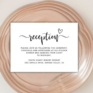 Boho Heart Script Black White Wedding Reception Enclosure Card