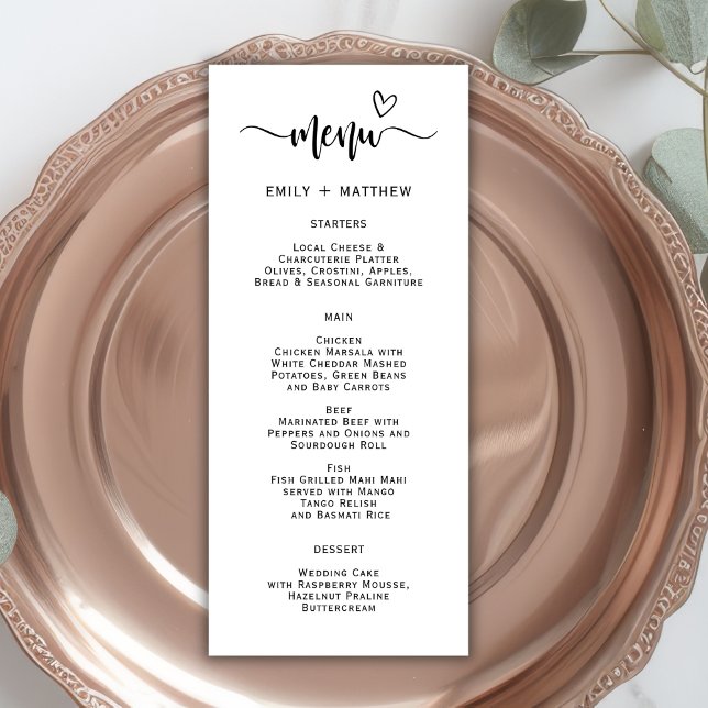 Boho Heart Script Typography Wedding Menu Card (Creator Uploaded)
