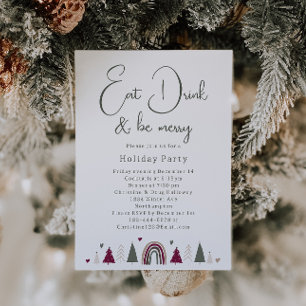 Boho Hearts Eat Drink and Be Merry Holiday Party  Invitation