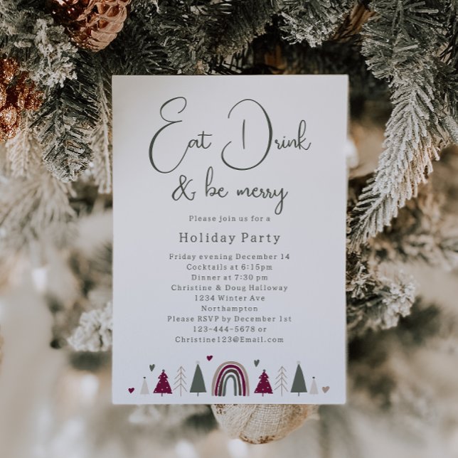 Boho Hearts Eat Drink and Be Merry Holiday Party  Invitation (Creator Uploaded)