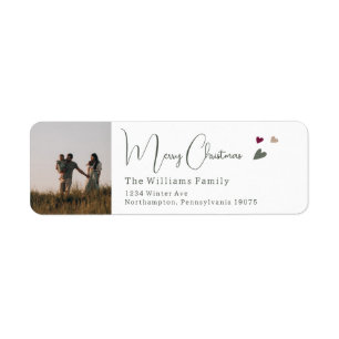 Boho Hearts Photo Merry Christmas Return Address Label