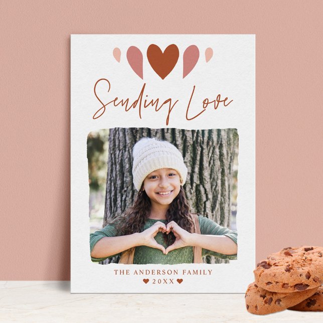 Boho Hearts Sending Love Photo Valentine's Day Holiday Card (Creator Uploaded)
