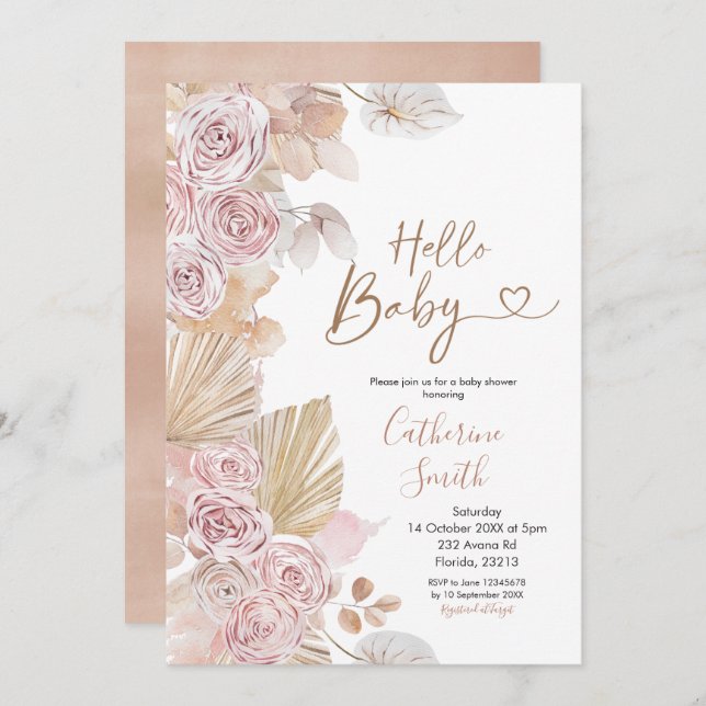 Boho Hello Baby Baby Shower Invitation (Front/Back)