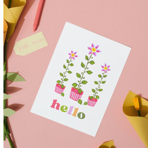 Boho Hello Hand-Drawn Floral Thinking of You Note Card
