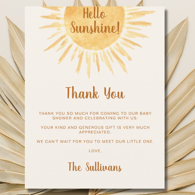 Boho Hello Sunshine Baby Shower Thank You Postcard (Creator Uploaded)