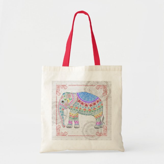 Boho Henna look Decorated Elephant Tote (Front)