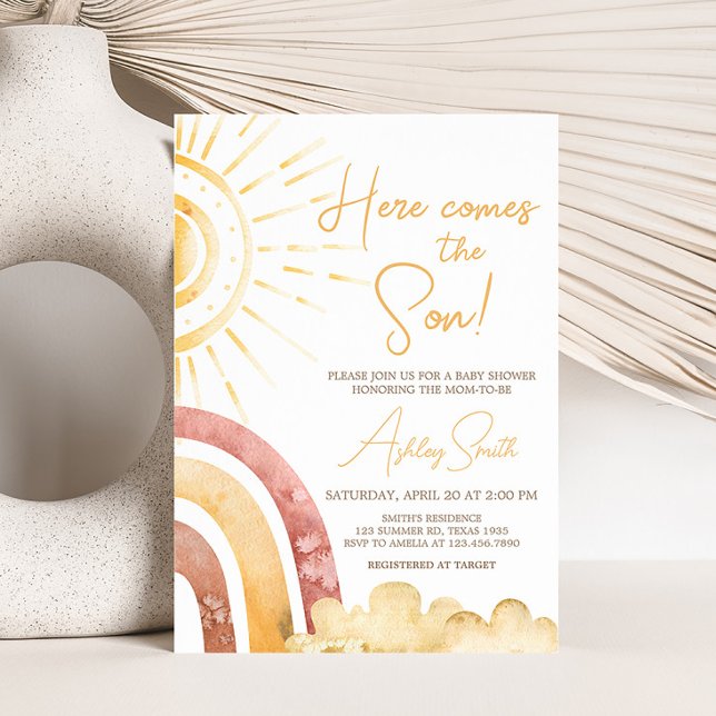 Boho Here Comes the Son Baby Shower  Invitation (Sonshine Baby Shower Invitation)