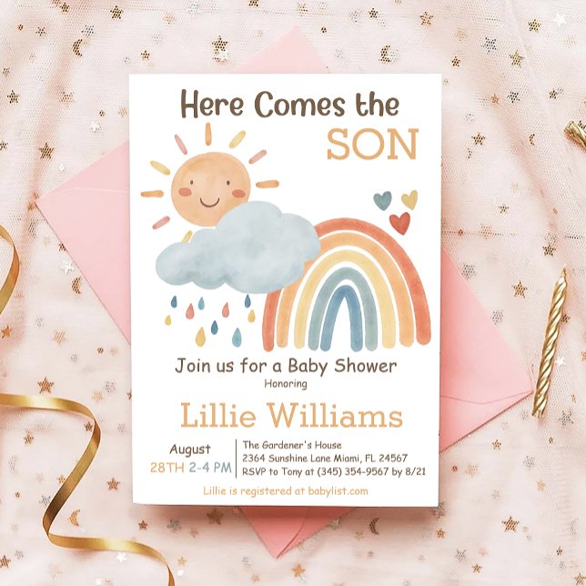 Boho Here Comes The Son Boy Baby Shower Invitation (Creator Uploaded)