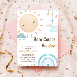 Boho Here Comes the Son Sunshine Baby Shower Boy Invitation