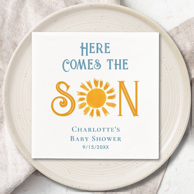 Boho Here Comes the Son Sunshine Baby Shower Napkin (Creator Uploaded)