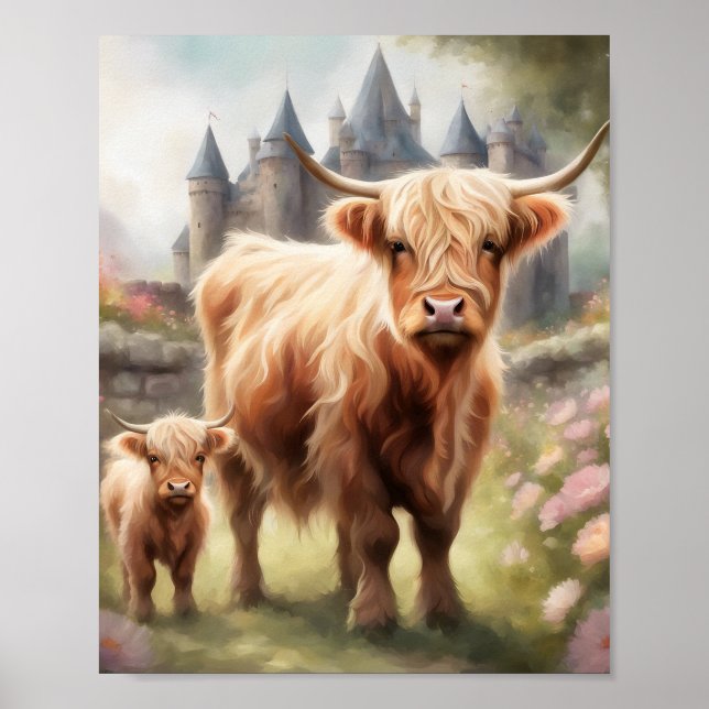 Boho highland cow art print, highland cow decor (Front)