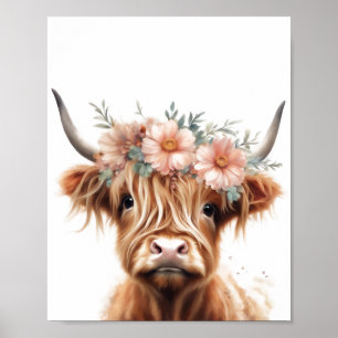 Boho highland cow art print, highland cow decor