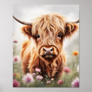 Boho highland cow art print, highland cow decor