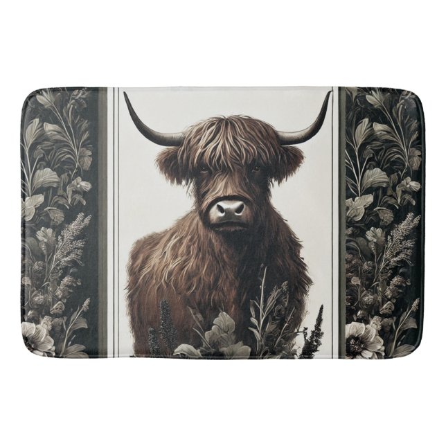 Boho Highland Cow Bath Mat (Front)