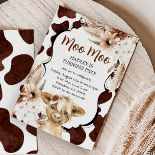 Boho Highland Cow Birthday Farm Invitation