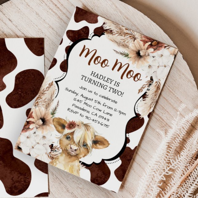 Boho Highland Cow Birthday Farm  Invitation (Creator Uploaded)
