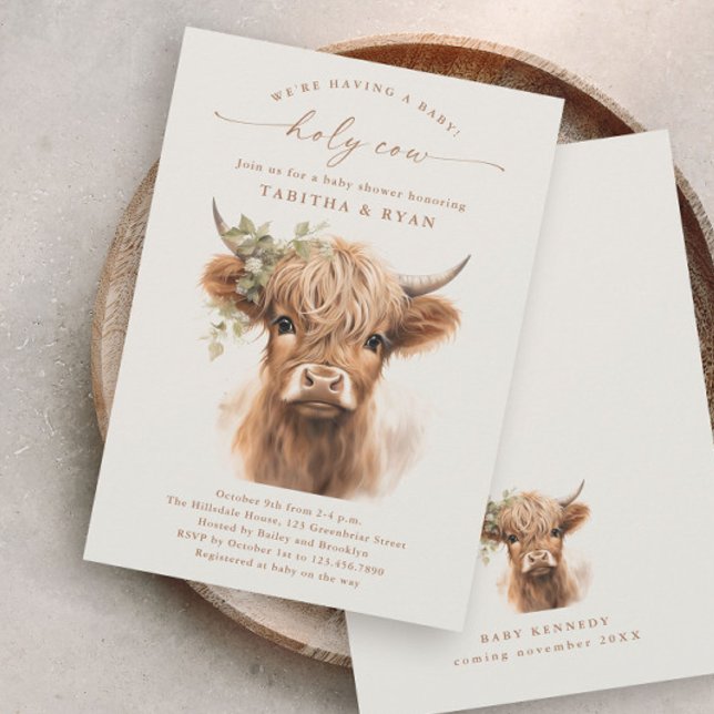 Boho Highland Cow Couples Baby Shower Invitations (Budget Boho Highland Cow Baby Shower Invitations.)