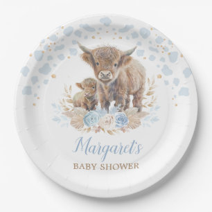 Boho Highland Cow Floral Pampas Grass Baby Boy Paper Plate