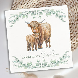 Boho Highland Cow Greenery Farm Animal Baby Shower Napkin