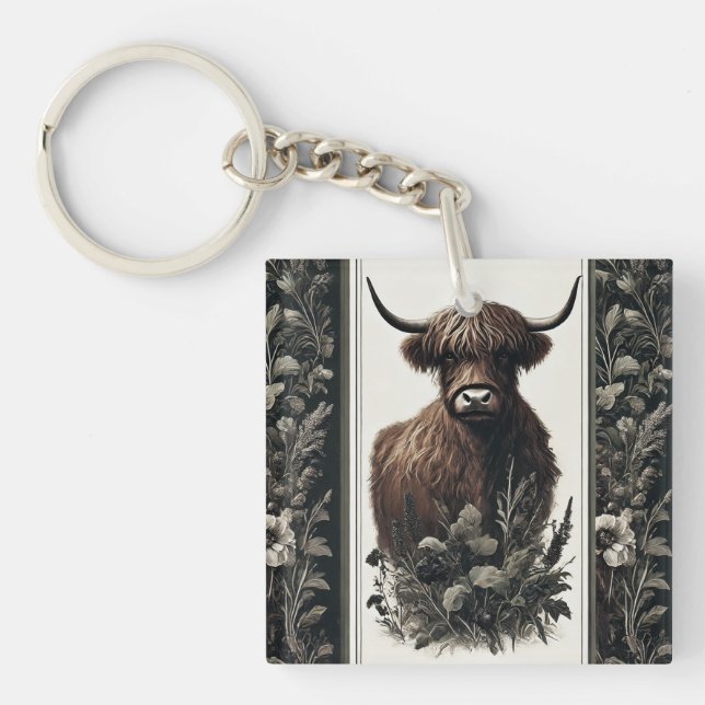 Boho Highland Cow Key Ring (Front)