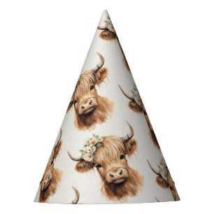 Boho Highland Cow Kids Birthday  Party Hat