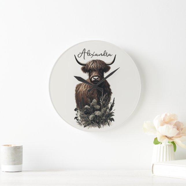 Boho Highland Cow Large Clock (Home)