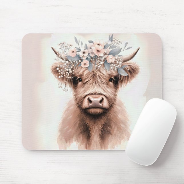 Boho Highland Cow Mouse Pad (With Mouse)
