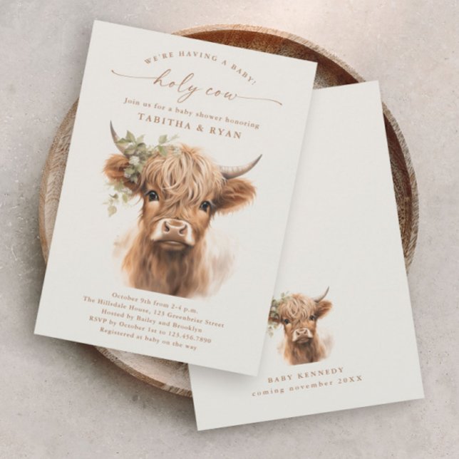 Boho Highland Cow Neutral Couples Baby Shower Invitation (Boho Highland Cow Gender Neutral Couples Baby Shower Invitations.)