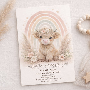 Boho Highland Cow Neutral Rainbow Baby Shower Invitation